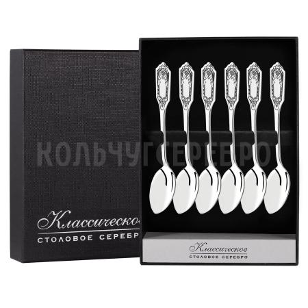 СЕРЕБРЯНЫЙ КОФЕЙНЫЙ НАБОР "ФАМИЛЬНЫЙ" С ЧЕРНЕНИЕМ (6 КОФЕЙНЫХ ЛОЖЕК) - СЕВЕРНАЯ ЧЕРНЬ