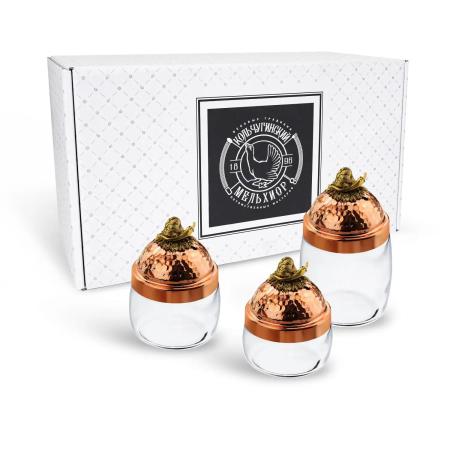 НАБОР БАНОК ДЛЯ СЫПУЧИХ ПРОДУКТОВ "ЧЕСНОК" МЕДНЫЕ КОВАННЫЕ (420/500/920 МЛ.) – КОЛЬЧУГИНСКИЙ МЕЛЬХИОР