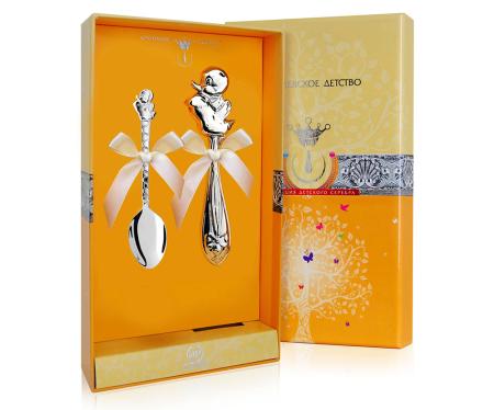 ДЕТСКИЙ НАБОР: ЛОЖКА И ПОГРЕМУШКА "УТЁНОК" №1 – АРГЕНТА