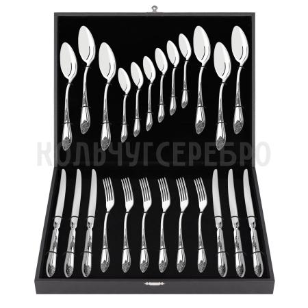 СЕРЕБРЯНЫЙ СТОЛОВЫЙ НАБОР "ДВОРЦОВЫЙ" М-17 С ЧЕРНЕНИЕМ (24 ПРЕДМЕТА) – ПАВЛОВСКИЙ ЗАВОД