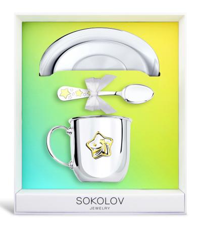 ДЕТСКИЙ НАБОР "ЗВЕЗДА" С ПОЗОЛОТОЙ (КРУЖКА, ЛОЖКА, БЛЮДЦЕ) – SOKOLOV