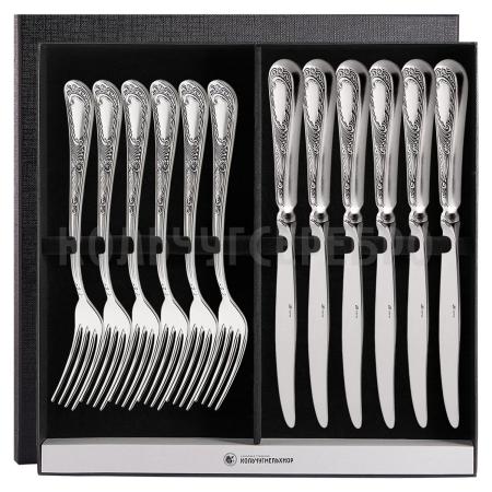 СТОЛОВЫЙ НАБОР ИЗ МЕЛЬХИОРА "ГЛОРИЯ" С ЧЕРНЕНИЕМ (6 ВИЛОК, 6 НОЖЕЙ) – МСТЕРСКИЙ ЮВЕЛИР