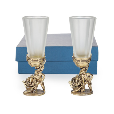 ЛАФИТНИК ДЛЯ ВОДКИ "ХОККЕИСТ" ЛАТУННЫЙ 2 ШТ