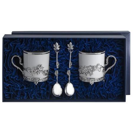 СЕРЕБРЯНАЯ ЧАЙНАЯ ПАРА "ВИНОГРАД" С ЧЕРНЕНИЕМ – АРГЕНТА