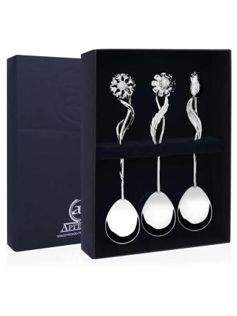 НАБОР СЕРЕБРЯНЫХ ЧАЙНЫХ ЛОЖЕК "БУКЕТ" (3 ШТУКИ) – АРГЕНТА