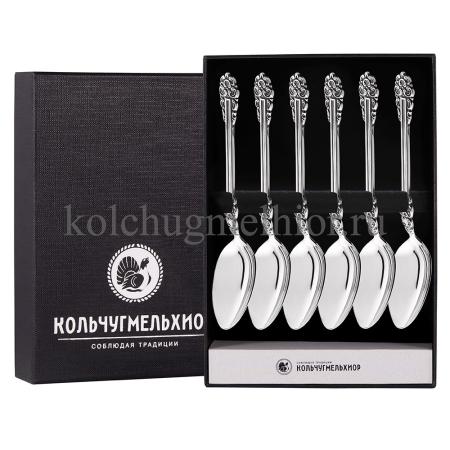 ЧАЙНЫЙ НАБОР ИЗ МЕЛЬХИОРА "ПРАЗДНИЧНЫЙ" С ЧЕРНЕНИЕМ (6 ЧАЙНЫХ ЛОЖЕК) – КОЛЬЧУГИНСКИЙ МЕЛЬХИОР