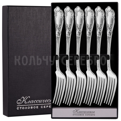 СЕРЕБРЯНЫЙ СТОЛОВЫЙ НАБОР "ЭДЕМ" С ЧЕРНЕНИЕМ (6 ВИЛОК) – МСТЕРСКИЙ ЮВЕЛИР