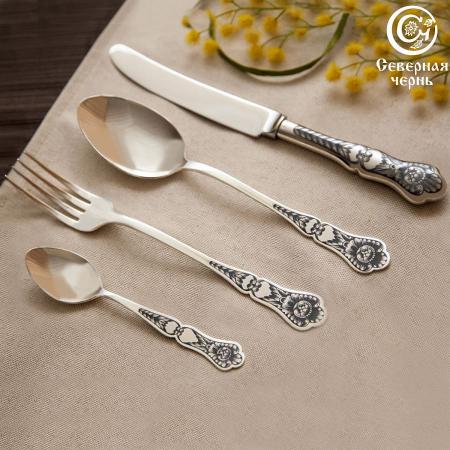 Серебряные столовые приборы купить в Москве СЕРЕБРЯНЫЙ СТОЛОВЫЙ НАБОР "ЧЕРНЕВОЙ" С ЧЕРНЕНИЕМ (48 ПРЕДМЕТОВ) - СЕВЕРНАЯ ЧЕРНЬ