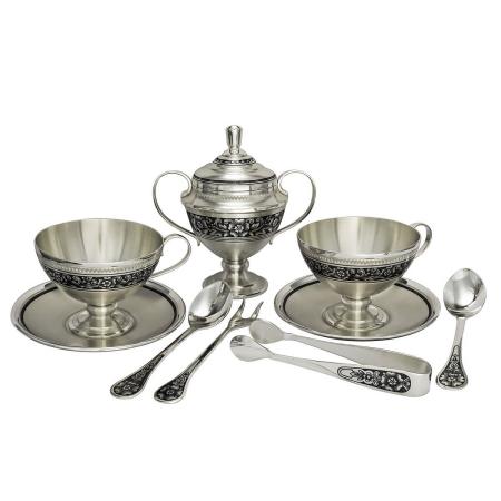 СЕРЕБРЯНЫЙ ЧАЙНЫЙ НАБОР АРТ. "40200020А05" (9 ПРЕДМЕТОВ) – СЕВЕРНАЯ ЧЕРНЬ