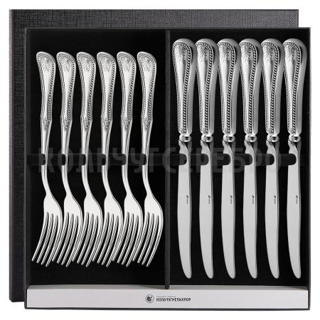 СТОЛОВЫЙ НАБОР ИЗ МЕЛЬХИОРА "№11" С ЧЕРНЕНИЕМ (6 ВИЛОК, 6 НОЖЕЙ) – МСТЕРСКИЙ ЮВЕЛИР