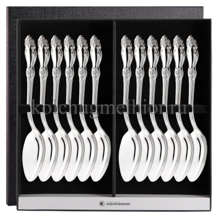 СТОЛОВЫЙ НАБОР ИЗ МЕЛЬХИОРА "РОЗА" (12 ЛОЖЕК) – КОЛЬЧУГИНСКИЙ МЕЛЬХИОР