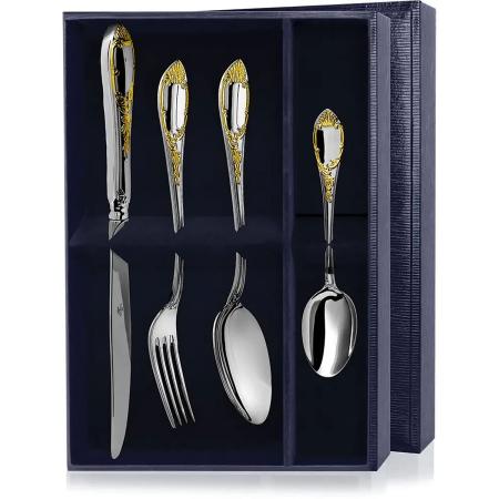 СЕРЕБРЯНЫЙ СТОЛОВЫЙ НАБОР "ПРЕСТИЖ" С ПОЗОЛОТОЙ (4 ПРЕДМЕТА) – АРГЕНТА