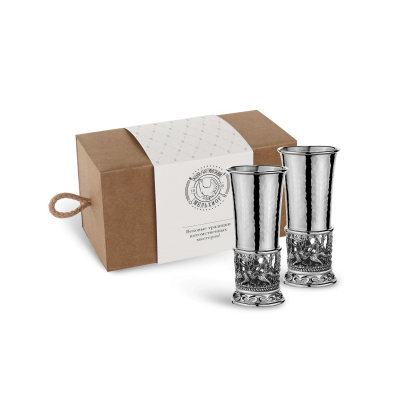 НАБОР СТОПОК "ЛИСЬЯ ОХОТА" ПОСЕРЕБРЕННЫХ КОВАННЫХ (2 ШТУКИ) – КОЛЬЧУГИНСКИЙ МЕЛЬХИОР