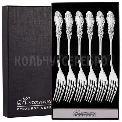 СЕРЕБРЯНЫЙ ДЕСЕРТНЫЙ НАБОР "ЧЕРЕМУХА" (6 ДЕСЕРТНЫХ ВИЛОК) – МСТЕРСКИЙ ЮВЕЛИР