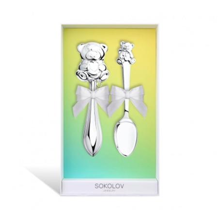 ДЕТСКИЙ НАБОР: ЛОЖКА С ПОГРЕМУШКОЙ "МИШУТКА" – SOKOLOV