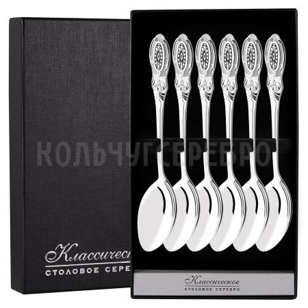СЕРЕБРЯНЫЙ ДЕСЕРТНЫЙ НАБОР "КУПЕЧЕСКИЙ" С ЧЕРНЕНИЕМ (6 ДЕСЕРТНЫХ ЛОЖЕК) - СЕВЕРНАЯ ЧЕРНЬ