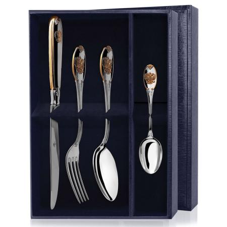 СЕРЕБРЯНЫЙ СТОЛОВЫЙ НАБОР "ЕДИНСТВО" С ПОЗОЛОТОЙ (4 ПРЕДМЕТА) – АРГЕНТА