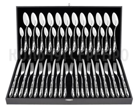 Серебряные столовые приборы купить в Москве СЕРЕБРЯНЫЙ СТОЛОВЫЙ НАБОР "ПОСОЛЬСКИЙ" М-18 С ЧЕРНЕНИЕМ (48 ПРЕДМЕТОВ) – ПАВЛОВСКИЙ ЗАВОД