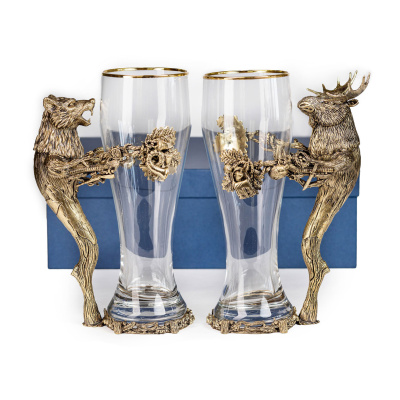 ПИВНОЙ БОКАЛ "ВОЛК, ЛОСЬ" ЛАТУННЫЙ (2 ШТ)
