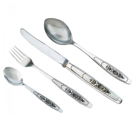 СЕРЕБРЯНЫЙ СТОЛОВЫЙ НАБОР "АСТРА" С ЧЕРНЕНИЕМ (24 ПРЕДМЕТА)  - СЕВЕРНАЯ ЧЕРНЬ