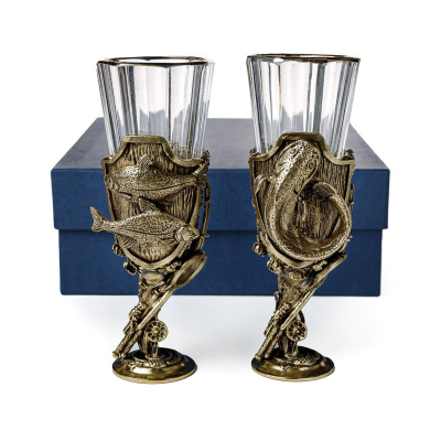 ЛАФИТНИК ДЛЯ ВОДКИ "ТРОФЕЙНЫЙ РЫБАЛКА" (ЛЕЩ, СОМ) ЛАТУННЫЙ 2 ШТ