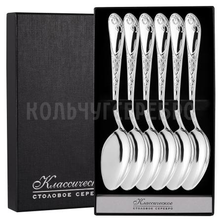 СЕРЕБРЯНЫЙ СТОЛОВЫЙ НАБОР "ИРИСЫ" М-22 (6 ЛОЖЕК) – ПАВЛОВСКИЙ ЗАВОД