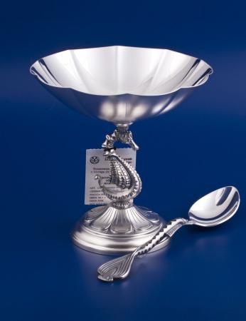 СЕРЕБРЯНАЯ ИКОРНИЦА "№3" С ЛОЖКОЙ – МСТЁРСКИЙ ЮВЕЛИР