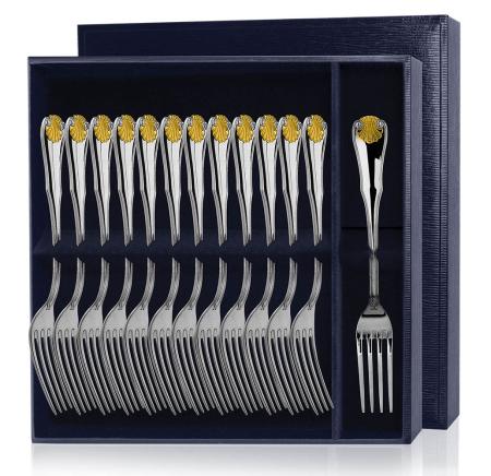 СЕРЕБРЯНЫЙ СТОЛОВЫЙ НАБОР "ВИЗИТ" С ПОЗОЛОТОЙ (12 ВИЛОК) – АРГЕНТА