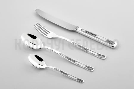 СЕРЕБРЯНЫЙ СТОЛОВЫЙ НАБОР "ЛИСТ" С ЧЕРНЕНИЕМ (4 ПРЕДМЕТА) - СЕВЕРНАЯ ЧЕРНЬ