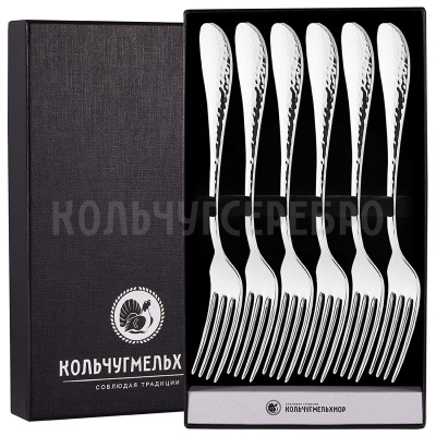 СТОЛОВЫЙ НАБОР ИЗ МЕЛЬХИОРА "КАПЕЛЬКА" КОВАННАЯ (6 ВИЛОК) – КОЛЬЧУГИНСКИЙ МЕЛЬХИОР