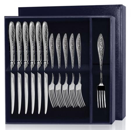 СЕРЕБРЯНЫЙ ДЕСЕРТНЫЙ НАБОР "МОРОЗКО" (6 ВИЛОК, 6 НОЖЕЙ) – АРГЕНТА