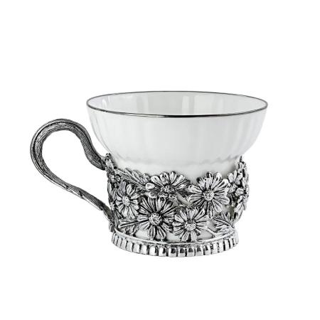 ЧАШКА ЧАЙНАЯ "РОМАШКИ" С ЧЕРНЕНИЕМ – КОЛЬЧУГИНСКИЙ МЕЛЬХИОР