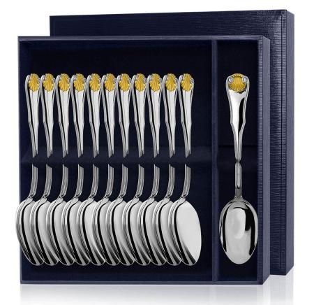 СЕРЕБРЯНЫЙ СТОЛОВЫЙ НАБОР "ВИЗИТ" С ПОЗОЛОТОЙ (12 ЛОЖЕК) – АРГЕНТА