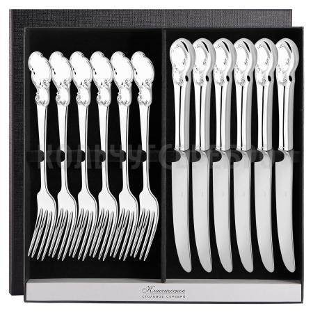 СЕРЕБРЯНЫЙ СТОЛОВЫЙ НАБОР "ВЕНЕЦИЯ" (6 ВИЛОК, 6 НОЖЕЙ) - СЕВЕРНАЯ ЧЕРНЬ