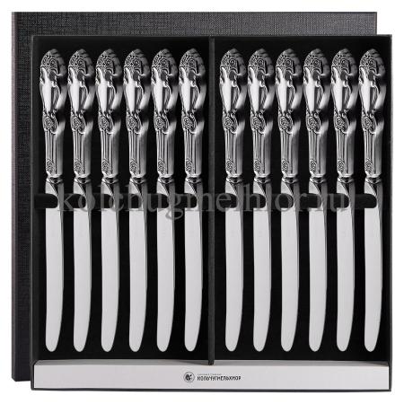 СТОЛОВЫЙ НАБОР ИЗ МЕЛЬХИОРА "РОЗА" С ЧЕРНЕНИЕМ (12 НОЖЕЙ) – КОЛЬЧУГИНСКИЙ МЕЛЬХИОР