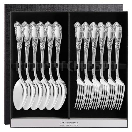 СЕРЕБРЯНЫЙ СТОЛОВЫЙ НАБОР "ЭДЕМ" С ЧЕРНЕНИЕМ (6 ВИЛОК, 6 ЛОЖЕК) – МСТЕРСКИЙ ЮВЕЛИР