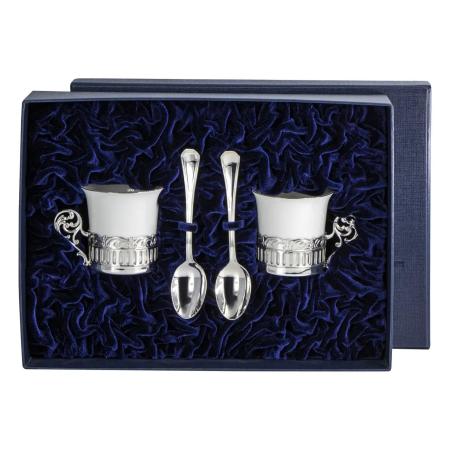 СЕРЕБРЯНАЯ КОФЕЙНАЯ ПАРА "БОГЕМА" С ЛОЖКАМИ – АРГЕНТА