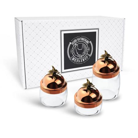 НАБОР БАНОК ДЛЯ СЫПУЧИХ ПРОДУКТОВ "БАБОЧКИ" МЕДНЫЕ (420/500/920 МЛ.) – КОЛЬЧУГИНСКИЙ МЕЛЬХИОР