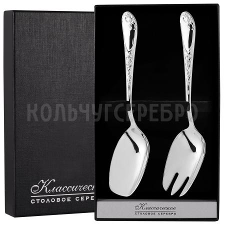 СЕРЕБРЯНЫЙ НАБОР ДЛЯ САЛАТА "ИРИСЫ" М-22 (2 ПРЕДМЕТА) – ПАВЛОВСКИЙ ЗАВОД