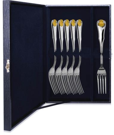 СЕРЕБРЯНЫЙ СТОЛОВЫЙ НАБОР "ВИЗИТ" С ПОЗОЛОТОЙ (6 СТОЛОВЫХ ВИЛОК) – АРГЕНТА