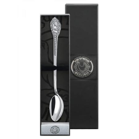 ЛОЖКА ДЛЯ РАЗМЕШИВАНИЯ КОФЕ "ОХОТНИЧЬЯ" ПОСЕРЕБРЕННАЯ – КОЛЬЧУГИНСКИЙ МЕЛЬХИОР