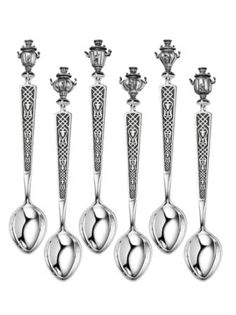 СЕРЕБРЯНЫЙ НАБОР ЛОЖЕК "ПАРАД САМОВАРОВ" (6 ШТУК) – АЛЬТМАСТЕР