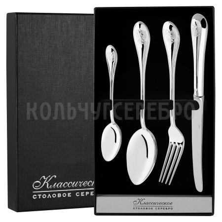 СЕРЕБРЯНЫЙ СТОЛОВЫЙ НАБОР "ОТЕЧЕСТВО" (4 ПРЕДМЕТА) – КРАСНАЯ ПРЕСНЯ