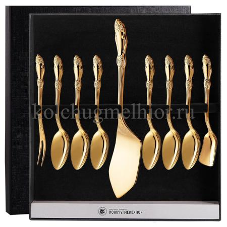 МЕЛЬХИОРОВЫЙ ЧАЙНЫЙ НАБОР "РОЗА" ПОЗОЛОЧЕННАЯ (9 ПРЕДМЕТОВ) – КОЛЬЧУГИНСКИЙ МЕЛЬХИОР