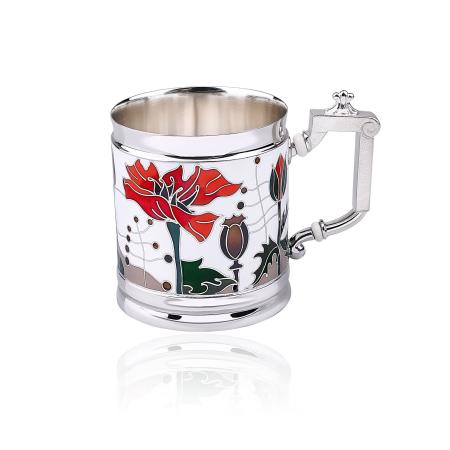 СЕРЕБРЯНАЯ ЧАЙНАЯ ЧАШКА "МАКИ" - РУССКИЕ САМОЦВЕТЫ