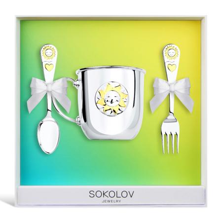 ДЕТСКИЙ НАБОР "СОЛНЫШКО" С ПОЗОЛОТОЙ (КРУЖКА, ЛОЖКА, ВИЛКА)