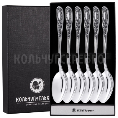 СТОЛОВЫЙ НАБОР ИЗ МЕЛЬХИОРА "№1" С ЧЕРНЕНИЕМ (6 ЛОЖЕК) - КОЛЬЧУГИНСКИЙ МЕЛЬХИОР