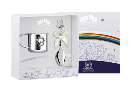 ДЕТСКАЯ КРУЖКА С ЛОЖКОЙ "МИШКА - МАЛЫШКА" (ДО-ДО) – АРГЕНТА