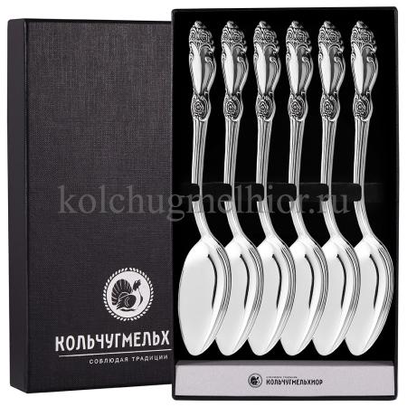 СТОЛОВЫЙ НАБОР ИЗ МЕЛЬХИОРА "РОЗА" С ЧЕРНЕНИЕМ (6 ЛОЖЕК) – КОЛЬЧУГИНСКИЙ МЕЛЬХИОР