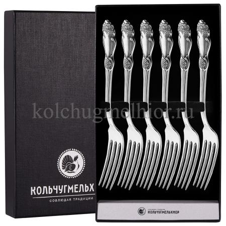 ДЕСЕРТНЫЙ НАБОР ИЗ МЕЛЬХИОРА "РОЗА" С ЧЕРНЕНИЕМ (6 ДЕСЕРТНЫХ ВИЛОК) – КОЛЬЧУГИНСКИЙ МЕЛЬХИОР